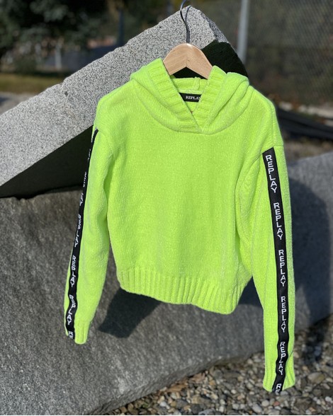 Svetr dětský Replay CROPP neonový s kapucí